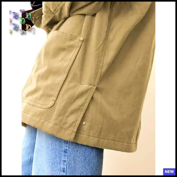 Oversized Utility Cotton Coat Corduroy Collar Vintage Workwear with Pockets